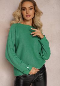 Renee - Ciemnozielony Sweter Oversize z Połyskującą Nitką Hukka. Kolor: zielony. Materiał: tkanina, dzianina #5