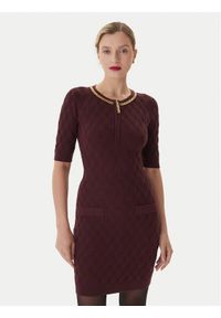 Elisabetta Franchi Sukienka koktajlowa AB-805-57E2-V460 Bordowy Slim Fit. Kolor: czerwony. Materiał: syntetyk. Styl: wizytowy
