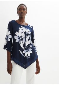 bonprix - Tunika shirtowa w roślinny wzór. Kolor: niebieski. Wzór: nadruk. Styl: elegancki, klasyczny #1