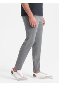Ombre Clothing - Męskie spodnie o klasycznym kroju w delikatną kratę - szare V3. Kolor: szary. Materiał: wiskoza, poliester, materiał. Styl: klasyczny #2
