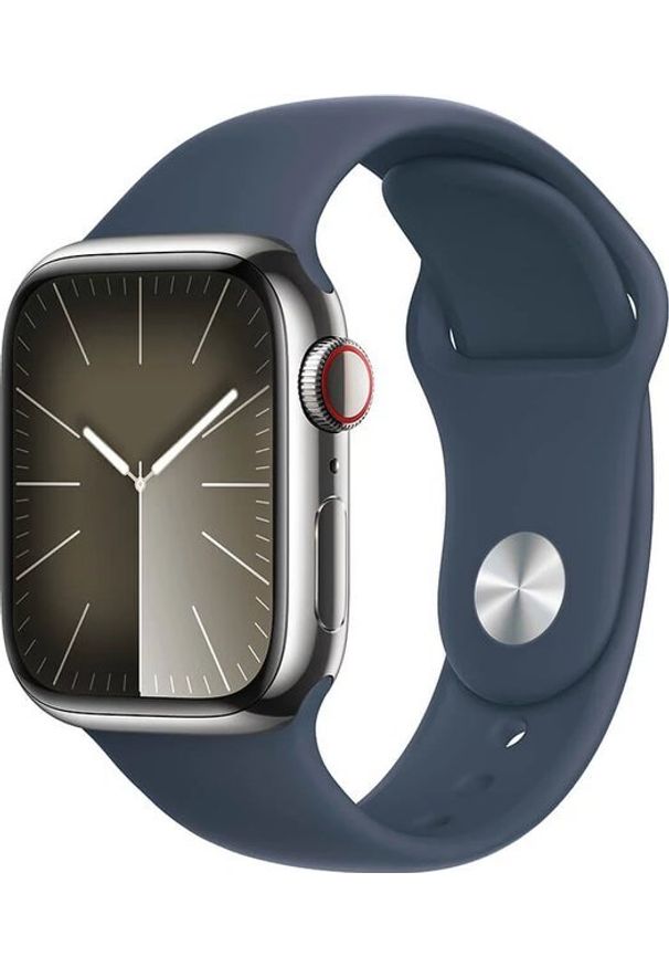 APPLE - Smartwatch Apple Watch 9 GPS + Cellular 41mm Silver Stainless Steel Sport S/M Niebieski (MRJ23QP/A). Rodzaj zegarka: smartwatch. Kolor: niebieski. Styl: sportowy