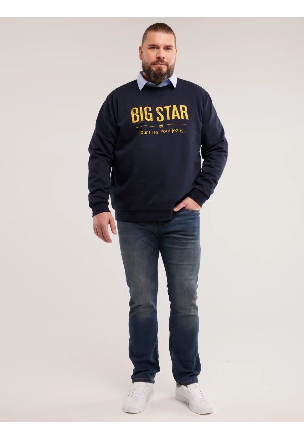 Big-Star - Jeansy męskie dopasowane z przetarciami granatowe Terry 541. Okazja: na co dzień. Stan: obniżony. Kolor: niebieski. Styl: casual