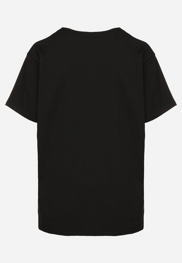 Born2be - Czarny T-shirt z Bawełny Ozdobiony Haftowanym Napisem z Cekinami Marisiana. Okazja: na co dzień. Kolor: czarny. Materiał: bawełna. Wzór: aplikacja, napisy, haft. Styl: klasyczny, glamour, casual