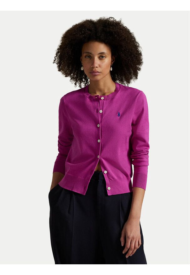 Polo Ralph Lauren Kardigan 211971871010 Fioletowy Slim Fit. Typ kołnierza: polo. Kolor: fioletowy. Materiał: bawełna
