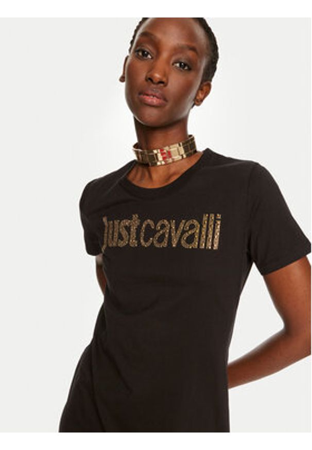 Just Cavalli Sukienka codzienna 76PAOE04 Czarny Regular Fit. Okazja: na co dzień. Kolor: czarny. Materiał: bawełna. Typ sukienki: proste. Styl: casual