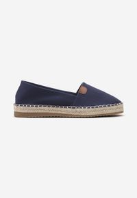 Born2be - Granatowe Espadryle na Płaskiej Podeszwie Ozdobione Plecionką z Juty Vethalia. Okazja: na spacer. Zapięcie: bez zapięcia. Kolor: niebieski. Materiał: jeans, len. Wzór: aplikacja. Sezon: lato. Obcas: na płaskiej podeszwie