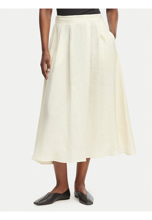 Marella Spódnica trapezowa Biada 2615101082 Écru Regular Fit. Kolor: kremowy. Materiał: len