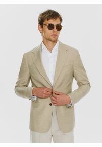 Pako Lorente - PAKO LORENTE – Beżowa marynarka z lnem. Kolor: beżowy, niebieski. Materiał: len. Wzór: gładki #7