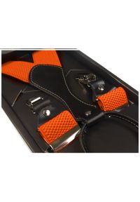 Modini - Pomarańczowe szelki męskie do spodni SZ7. Kolor: pomarańczowy. Materiał: skóra, guma #1