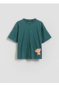 Reserved - T-shirt z nadrukiem - morski. Kolor: morski. Materiał: dzianina, bawełna. Wzór: nadruk #1