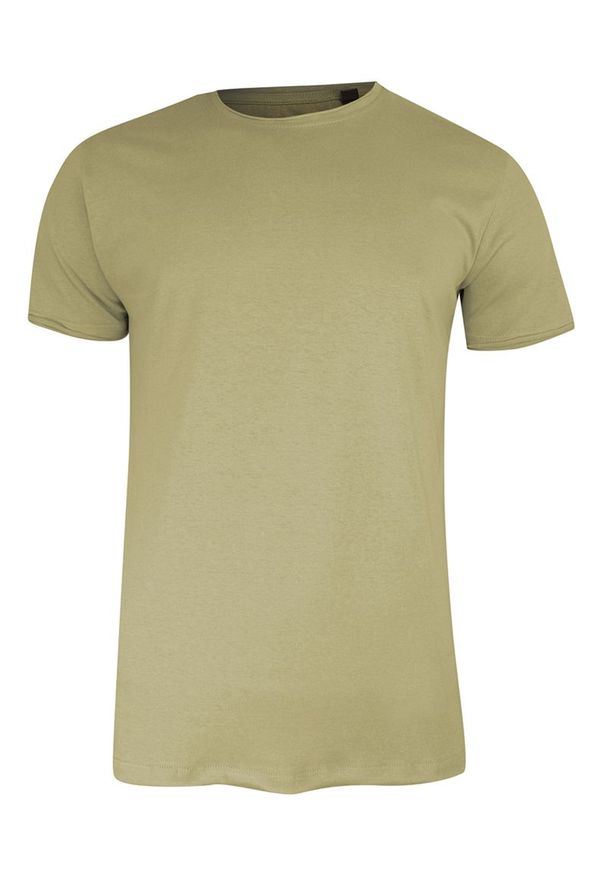 Brave Soul - T-Shirt (Koszulka) Beżowy Bez Nadruku, Okrągły Dekolt, Postrzępione Brzegi -BRAVE SOUL- Męski. Okazja: na co dzień. Kolor: beżowy, brązowy, wielokolorowy. Materiał: bawełna. Styl: casual