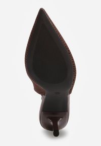 Renee - Brązowe Sandały Slingback z Ażurową Cholewką i Szpiczastym Noskiem Beethovia. Okazja: na ślub cywilny, na wesele, na imprezę. Nosek buta: szpiczasty. Kolor: brązowy. Materiał: jeans. Szerokość cholewki: normalna. Wzór: ażurowy. Styl: wizytowy #4