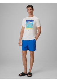 4f - 4F T-shirt regular z nadrukiem męski - kremowy XXL. Okazja: na co dzień. Kolor: kremowy. Materiał: bawełna, dzianina. Wzór: nadruk. Styl: wakacyjny, casual, klasyczny #2