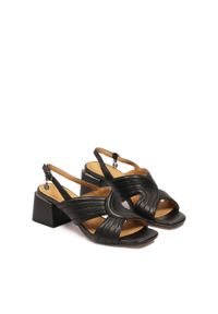 Kazar - Czarne skórzane sandały na niewysokim słupku. Zapięcie: pasek. Kolor: czarny. Materiał: skóra. Wzór: paski. Obcas: na słupku. Styl: elegancki. Wysokość obcasa: wysoki #2