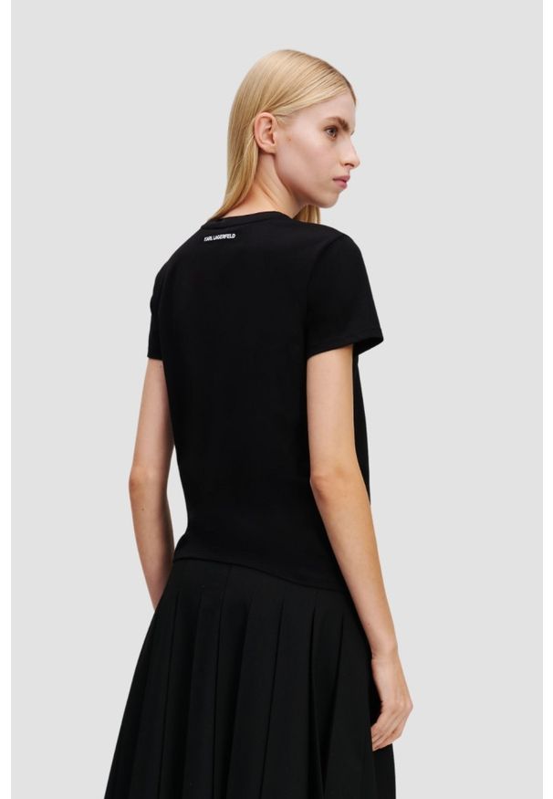 Karl Lagerfeld - KARL LAGERFELD Сzarny damski t-shirt z cyrkoniami Ikon Duo. Kolor: czarny