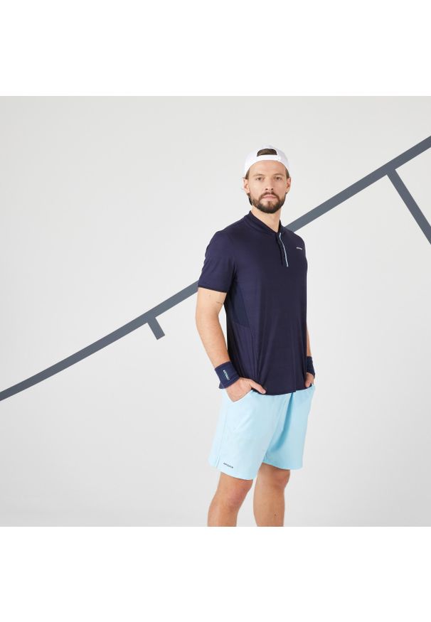 ARTENGO - Koszulka do tenisa z krótkim rękawem męska Artengo TTS DRY+. Kolor: niebieski. Materiał: elastan, poliester, materiał. Długość rękawa: krótki rękaw. Długość: krótkie. Sport: tenis