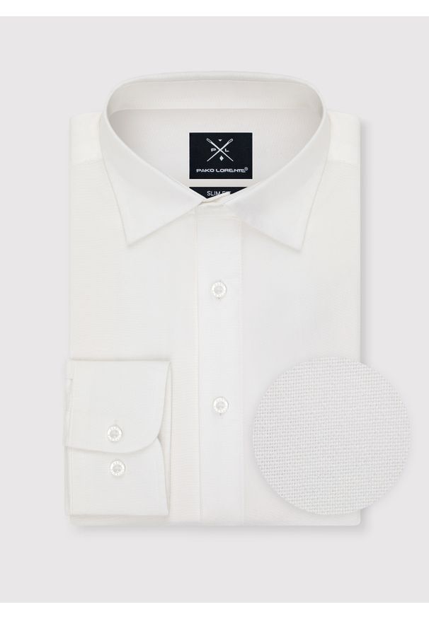 Pako Lorente - PAKO LORENTE – Biała bawełniana koszula męska. Kolor: biały, niebieski. Materiał: bawełna. Długość rękawa: długi rękaw. Długość: długie. Styl: elegancki