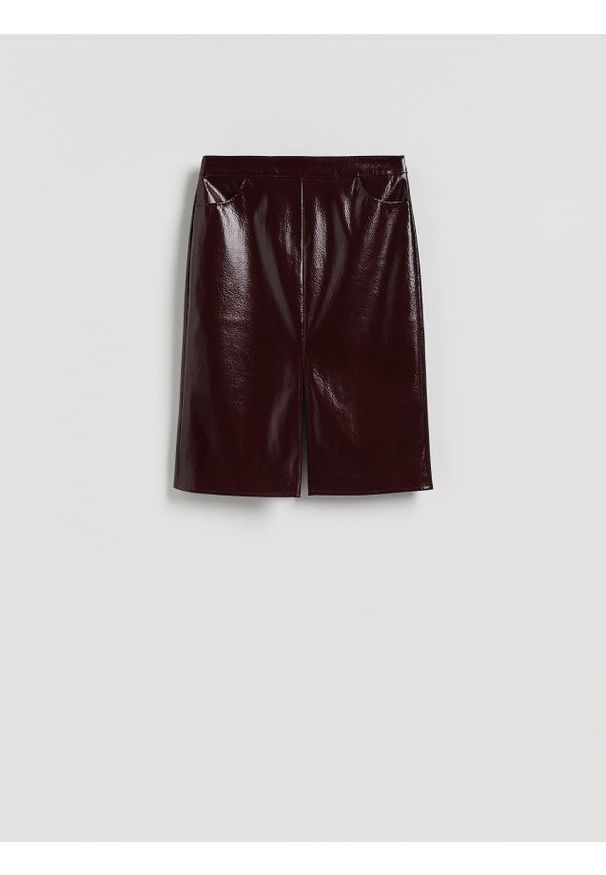 Reserved - Spódnica midi z imitacji skóry - burgundowy. Kolor: czerwony. Materiał: skóra