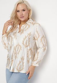 Born2be - Beżowa Koszula z Tkaniny z Wiskozą w Etniczny Wzór z Podpinanymi Rękawami Fommea. Okazja: na co dzień. Kolekcja: plus size. Kolor: beżowy. Materiał: wiskoza, tkanina. Styl: klasyczny, casual, elegancki #3