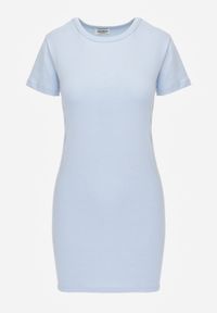 Renee - Niebieska T-shirtowa Sukienka z Bawełny w Stylu Basic Retine. Okazja: na co dzień. Kolor: niebieski. Materiał: bawełna. Długość rękawa: krótki rękaw. Typ sukienki: proste, oversize. Styl: rockowy, elegancki, casual #4