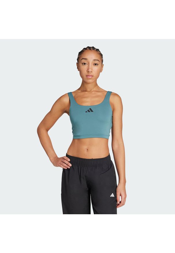 Adidas - Biustonosz Power Light Support Tank. Kolor: niebieski. Technologia: ClimaCool (Adidas). Sport: fitness