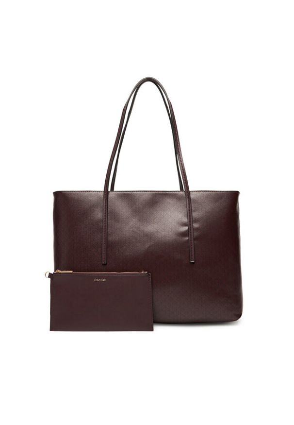 Calvin Klein Torebka Emblem Aop Tote W/ Pouch LV04F3266G Bordowy. Kolor: czerwony. Materiał: skórzane