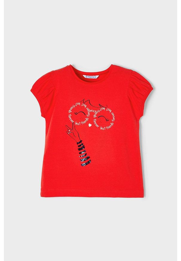 Mayoral T-shirt bawełniany dziecięcy kolor czerwony. Okazja: na co dzień. Kolor: czerwony. Materiał: bawełna. Styl: casual