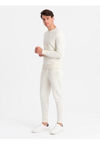 Ombre Clothing - Bawełniany dresowy komplet męski BASIC bluza nierozpinana + joggery – kremowy V5 - Rozmiar: L. Kolor: kremowy. Materiał: dresówka, bawełna. Wzór: jednolity #5