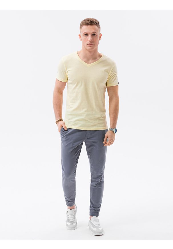 Ombre Clothing - T-shirt męski bawełniany basic S1369 - jasnożółty - XXL. Kolor: żółty. Materiał: bawełna. Styl: klasyczny