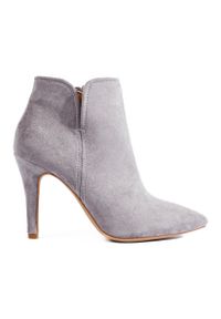 BELLA PARIS - Bella Paris Klasyczne Botki Na Szpilce szare. Kolor: szary. Materiał: tkanina, denim. Wzór: aplikacja. Obcas: na szpilce. Styl: klasyczny #4