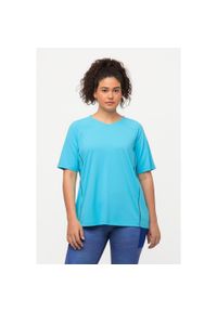 ULLA POPKEN - Damskie T-shirt ochrona UV 50+ dekolt w serek rękaw 1/2. Typ kołnierza: dekolt w serek. Kolekcja: plus size. Kolor: niebieski. Materiał: poliester, materiał, elastan #1