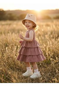 Sinsay - Dzianinowa sukienka z haftem i falbanami - brązowy. Kolor: brązowy. Materiał: dzianina. Wzór: haft #1