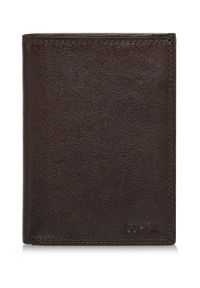 Ochnik - Brązowy skórzany niezapinany portfel męski. Kolor: brązowy. Materiał: skóra