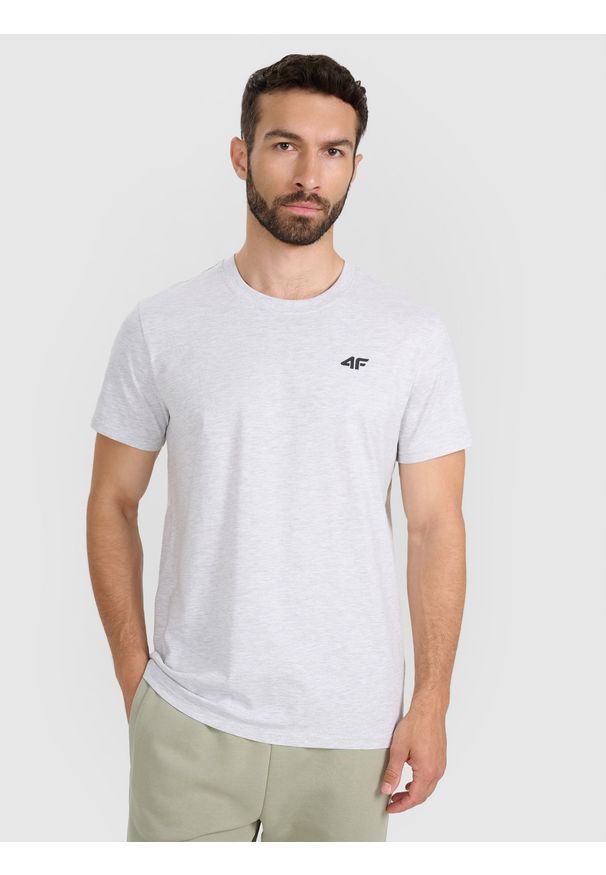 4f - 4F T-shirt regular gładki męski - szary 3XL. Okazja: na co dzień. Kolor: szary. Materiał: dzianina, bawełna, jersey. Długość rękawa: krótki rękaw. Długość: krótkie. Wzór: gładki. Styl: klasyczny, sportowy, casual