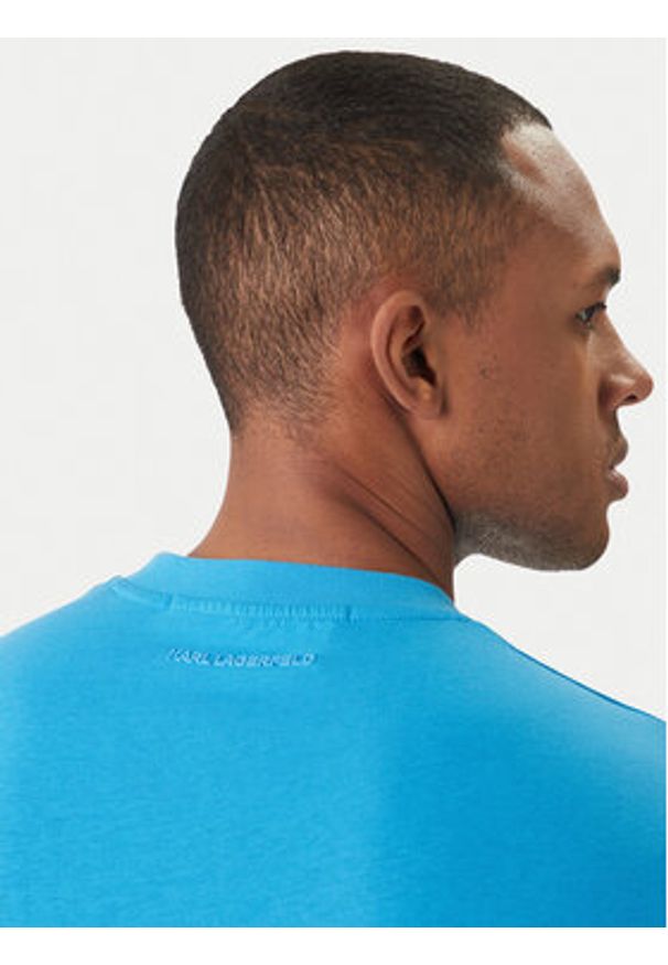 Karl Lagerfeld - KARL LAGERFELD T-Shirt 755710 562224 Niebieski Regular Fit. Typ kołnierza: dekolt w karo. Kolor: niebieski. Materiał: bawełna