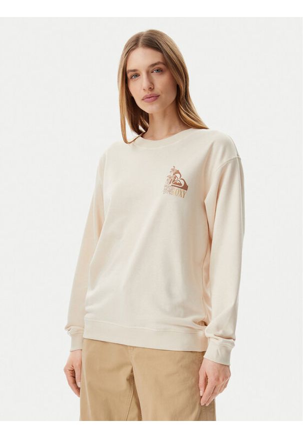 Roxy Bluza ERJFT04963 Beżowy Regular Fit. Kolor: beżowy. Materiał: bawełna