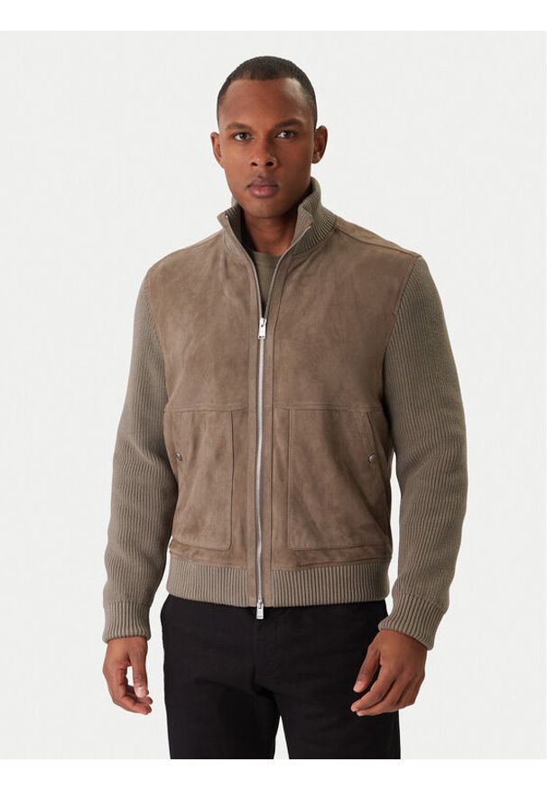 BOSS Kurtka skórzana H-Maparo 50547673 Beżowy Regular Fit. Kolor: beżowy. Materiał: skóra