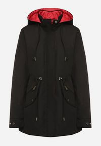 Born2be - Czarno-Czerwona Dwustronna Kurtka Parka z Odpinanym Kapturem Ściągana Sznurkiem Camaria. Okazja: na spacer. Kolor: czarny. Materiał: jeans #2