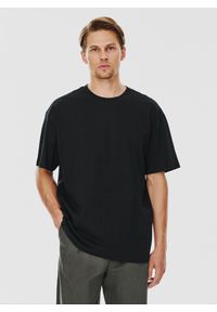 Pako Lorente - PAKO LORENTE – Czarny męski t-shirt basic. Okazja: na co dzień. Kolor: czarny, biały. Materiał: bawełna. Styl: casual