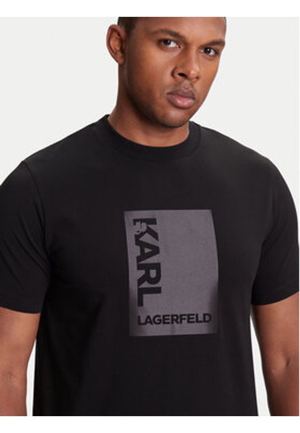 Karl Lagerfeld - KARL LAGERFELD T-Shirt 755038 553235 Czarny Regular Fit. Typ kołnierza: dekolt w karo. Kolor: czarny. Materiał: bawełna