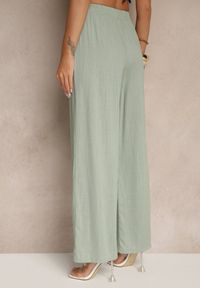 Renee - Zielone Spodnie z Lnem o Szerokim Kroju z Gumką w Talii Filarive. Okazja: na co dzień. Kolor: zielony. Materiał: len. Sezon: lato, wiosna. Styl: elegancki, casual #3