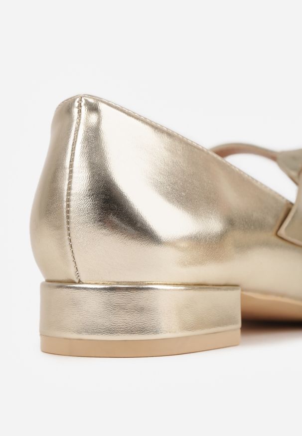 Renee - Złote Czółenka Vices na Płaskiej Podeszwie ze Skórzaną Wkładką z Supełkiem Liliarine. Okazja: na co dzień, do pracy, na spotkanie biznesowe. Kolor: złoty. Materiał: skóra. Obcas: na płaskiej podeszwie. Styl: klasyczny, casual, biznesowy, elegancki