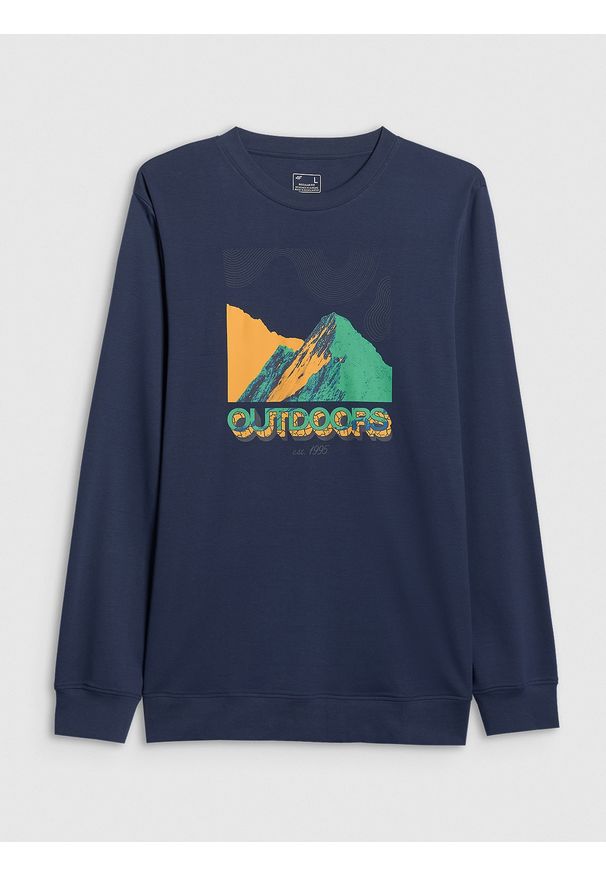 4f - 4F Longlseeve z nadrukiem męski - granatowy S. Okazja: na spacer, na co dzień. Kolor: niebieski. Materiał: dzianina, bawełna, materiał. Długość rękawa: długi rękaw. Wzór: nadruk. Styl: casual