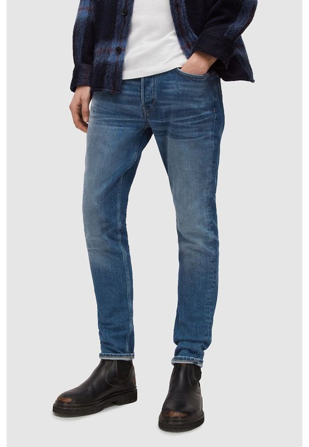 AllSaints jeansy męskie. Kolor: niebieski