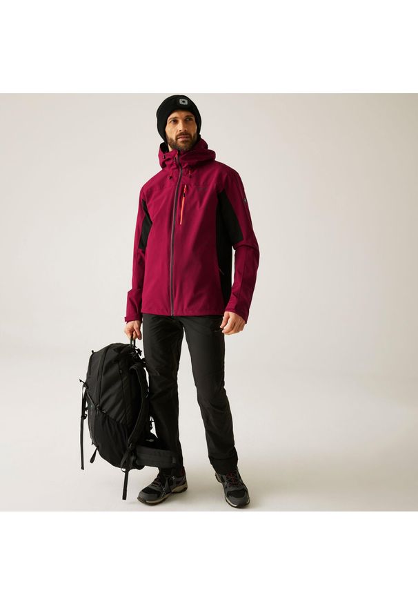 Regatta - Kurtka turystyczna przeciwdeszczowa męska Birchdale wodoodporna. Kolor: czerwony, wielokolorowy, brązowy. Materiał: poliester, tkanina. Sport: turystyka piesza