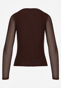 Born2be - Ciemnobrązowa Bluzka Siateczkowa z Wiskozą z Długim Rękawem i Dekoltem w Serce Elanne. Okazja: na co dzień. Kolor: brązowy. Materiał: wiskoza. Długość rękawa: długi rękaw. Długość: długie. Styl: casual, elegancki, klasyczny #2