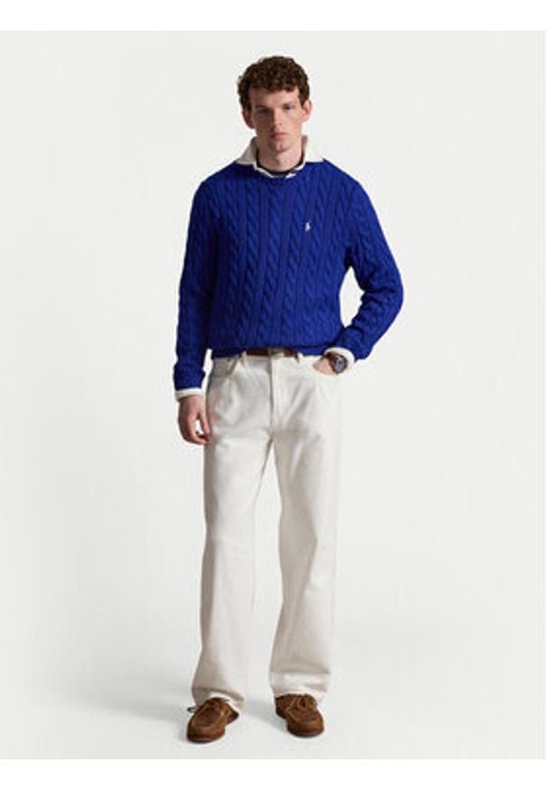 Polo Ralph Lauren Sweter 710775885544 Niebieski Regular Fit. Typ kołnierza: polo. Kolor: niebieski. Materiał: bawełna