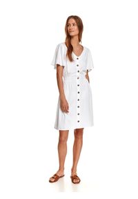 TOP SECRET - Zwiewna sukienka z guzikami i marszczeniem w talii. Kolor: biały. Sezon: jesień #1