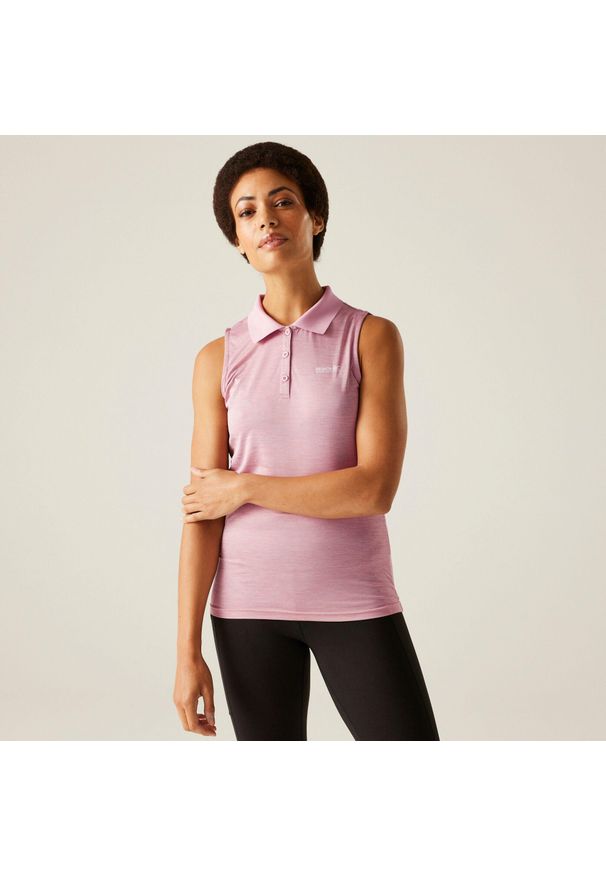 Regatta - Tima II damska koszulka. Typ kołnierza: polo. Kolor: fioletowy. Długość rękawa: bez rękawów. Długość: długie. Styl: sportowy
