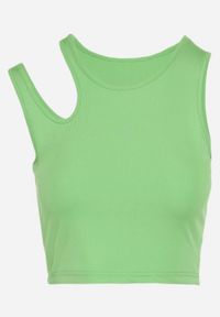Born2be - Jasnozielony Prążkowany Tank Top Bez Rękawów z Ozdobnym Wycięciem Deriafa. Kolor: zielony. Materiał: prążkowany. Długość rękawa: bez rękawów. Sezon: lato. Styl: klasyczny #5